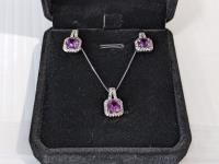 Smartlife Sterling Silver Lab-Created Purple Sapphire Halo 2 Piece Set