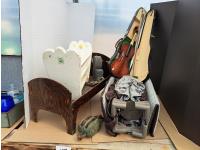Child Play Pen, Old Violin and (2) Old Doll Cribs
