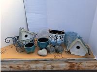 Blue Theme Planters and Bird House