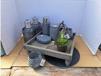 Lighted Jars, Wood Riser and Bathroom Set