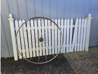 Garden Decor Wood Fence and Metal Wheel