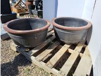 (2) Concrete Water Plant Bowls