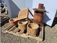 Vintage Stove, Teak Table and Concrete Pots