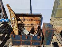 (2) Vintage Trunks, Snow Shoes and Pails