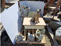 Childs Desk, Vintage Bench and Concrete Garden Display