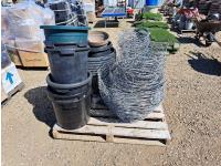 Assorted Metal Hanging Baskets and Large Black Plastic Pots