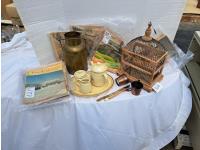 Collection of Vintage Magazines, Tea Set, Brass Pail and Birdcage