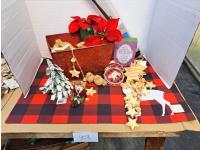 Tin Christmas Mat, Wood Star and Ornaments