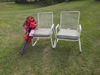 (2) Metal Framed Garden Chairs & (3) Folding Garden Chairs