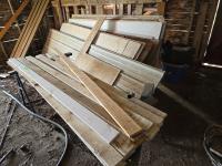 (18±) Sheets of Plywood, (5) Sheets V-Rib Metal, (13) 1X4 Boards & Two Folding Saw Horses