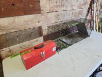 Small Tool Box with Contents and Live Animal Trap