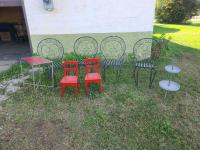 (4) wrought iron chairs, (2) tables & kids chairs