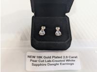 Smartlife 18K Gold Plated 2.0 Carat Pear Cut Lab-Created White Sapphire Dangle Earrings