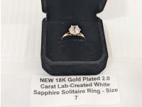 Smartlife 18K Gold Plated 2.0 Carat Lab-Created White Sapphire Solitaire Ring - Size 7