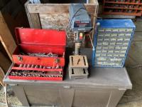 Tool Box with Wrenchs & 1/2 Inch Sockets, Hardware Cabinet, 1/2 Inch Drill Press