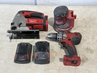 Milwaukee 18V Jig Saw, 5 Inch Random Orbit Sander, Drill and (2) Batteries