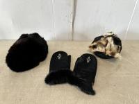 (2) Fur Hat and Shearling Mittens