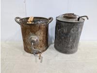 Vintage Butter Churn, Churn Paddles, Vase and Metal Kerosene Container