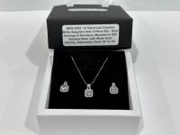 Smartlife 925S 1.0 Carat Lab-Created White Sapphire Halo Stud Earrings and Necklace Set