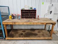 8 Ft X 3 Ft Shop Bench, Bolt Bin and Contents, Shop Fluids