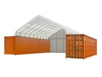 TMG Industrial TMG-ST3041CVF 30 Ft X 40 Ft PVC Fabric Container Peak Roof Shelter with End Wall & Partial Front Drop