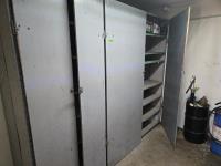 Metal Storage Cabinet with Wood Doors & Various Shop Fluids