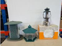 (2) Bird Feeders, Lantern and 20 Piece Dish Set