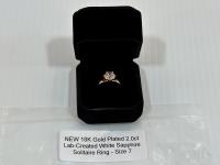 Smartlife 18K Gold Plated 2.0 Ct Lab-Created White Sapphire Solitaire Ring - Size 7