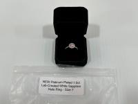 Smartlife Platinum Plated 1.0 Ct Lab-Created White Sapphire Halo Ring - Size 7