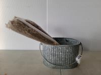 Metal Pail and Decorative Plumes