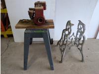 Antique Cast Iron Stand, Briggs & Stratton Motor (Inoperable) and Saw Stand