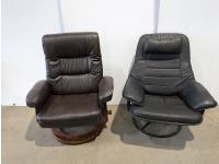 (2) Leather Swivel Chairs, Foot Stool and End Table