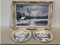 (3) Framed Woneta Zubiss Mountain Scene Paintings