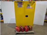 Justrite Sure-Grip EX 45 Gallon Capacity Flammable Liquid Storage Cabinet and (4) Jerry Cans