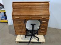 Roll-Top Desk and Office Chair