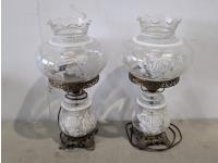 (2) Vintage Glass Hurricane Lamps