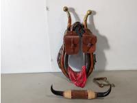 Leather Horse Collar, Bull Horns and Spur