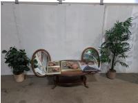 Coffee Table, (2) Wall Mirrors, (2) Artificial Plants and 3 Piece Wall Art