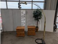 (2) Night Tables, 5-Head Floor Lamp and Artificial Plant