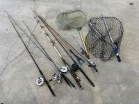 (2) Large Fishing Nets and (9) Fishing Rods