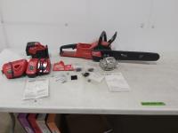 Milwaukee M18 Cordless Chainsaw, (2) Battery Chargers, M12 Laser, Misc Parts