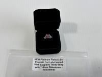 Platinum Plated 3.0Ct. Emerald Cut Lab-Created Pink Sapphire Resizable Ring