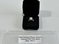 Platinum Plated 10.0 mm Cultured Pearl Size 5 Ring