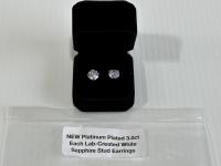 Platinum Plated 3.0Ct. Each Lab-Created White Sapphire Stud Earrings