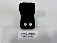 Rose Gold Plated 10.0 mm Cultured Pearl Dangle Earrings