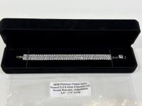 Platinum Plated 3 mm Round Cut & 4 mm Princess Cut Tennis Bracelet