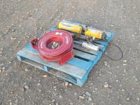 Qty of (2) Enerpac Hydraulic Cylinders w/ Grease Gun and Hydraulic Hose Reel