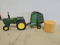 John Deere Die Cast Tractor w/ Baler & Bale