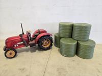 Wooden Tractor & (6) Round Bales