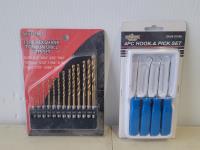 13 Piece Hex Shank Titanium Drill Bit Set and 4 Piece Hook & Pick Set